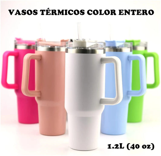 VASO TÉRMICO ACERO INOXIDABLE 1200ML PORTABLE CON ASA Y SORBETE